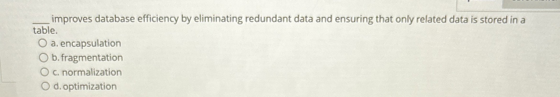  q, improves database efficiency by eliminating redundant data and ensuring that
