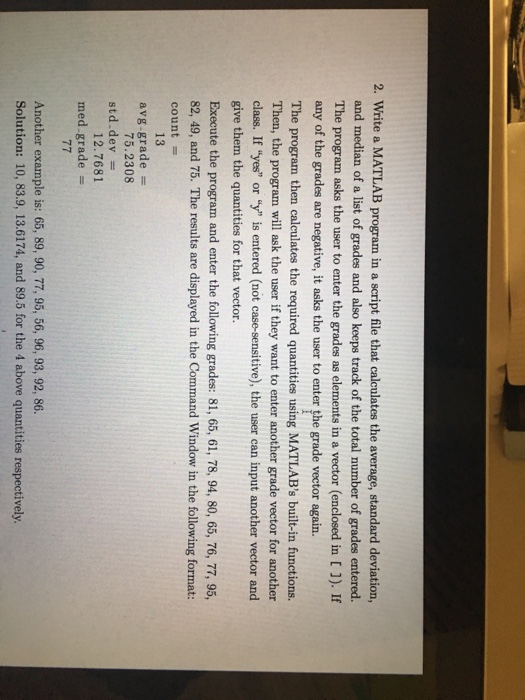  Write a MATLAB program in a script file that calculates the