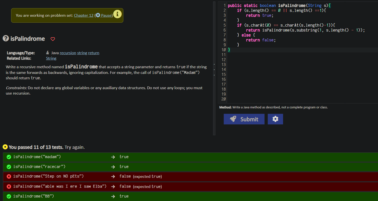  Using Java Recursion please You are working on problem set: Chapter