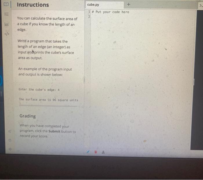  Instructions > Eill B cube.py + 1 # Put your code