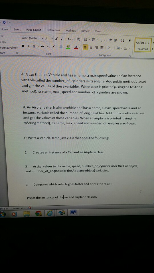 In Java Home Insert Page Layout References Mailings Review View Calibri (Body)