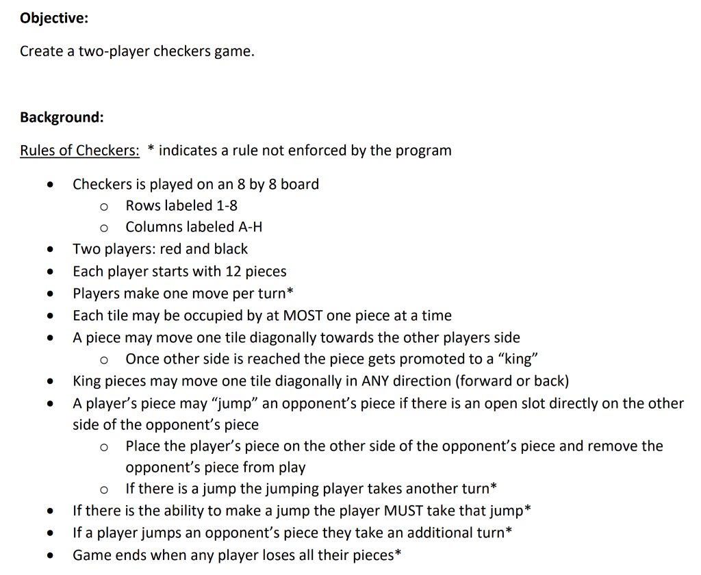  More rules: Methods to be created: Thanks in advance! Objective: Create