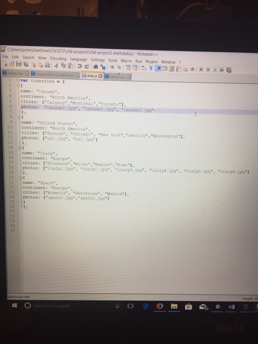 in the following picture. The following is the data.js file which will