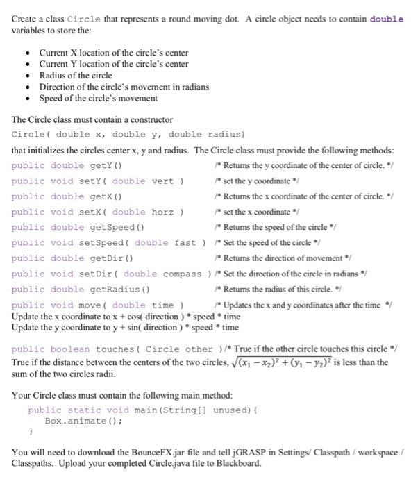  In java complete the following Create a class Circle that represents