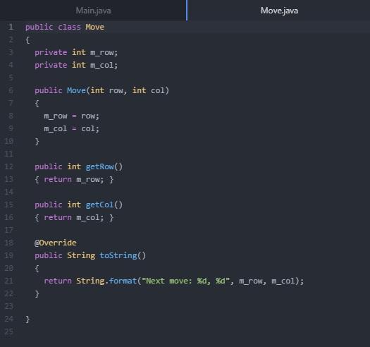 Move getNext Move(char board(10) uses Move is-a private int m_row; private int