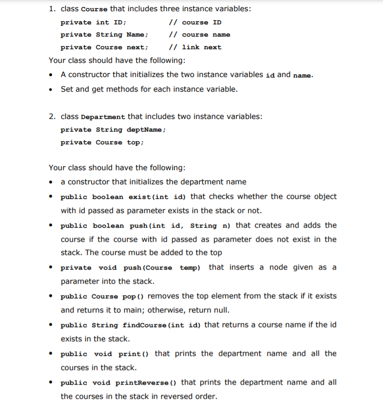 help please eclipse 1. class course that includes three instance variables: private
