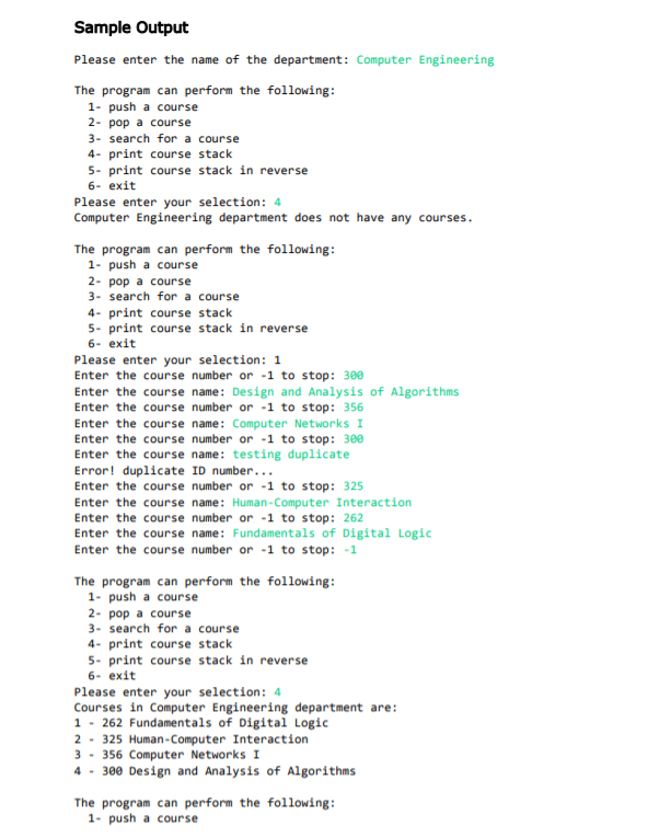Course next; // link next Your class should have the following: A
