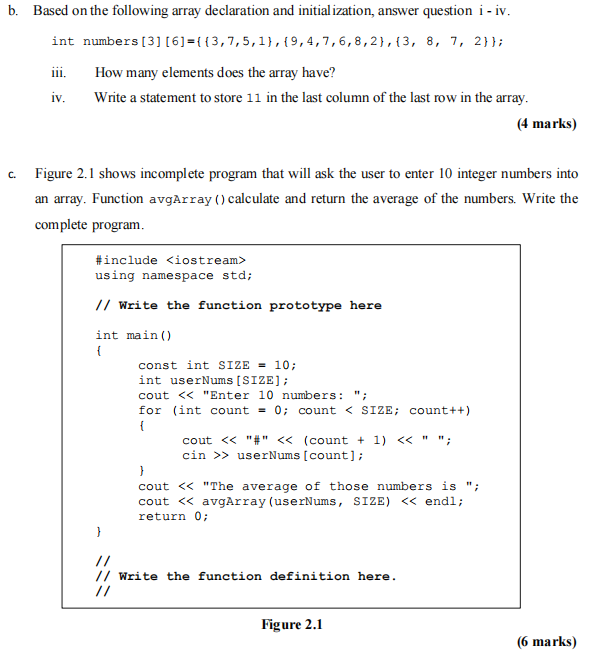  b. Based on the following array declaration and initialization, answer question