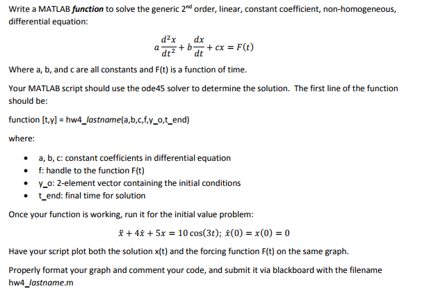  Write a MATLAB function to solve the generic 2nd order, linear,