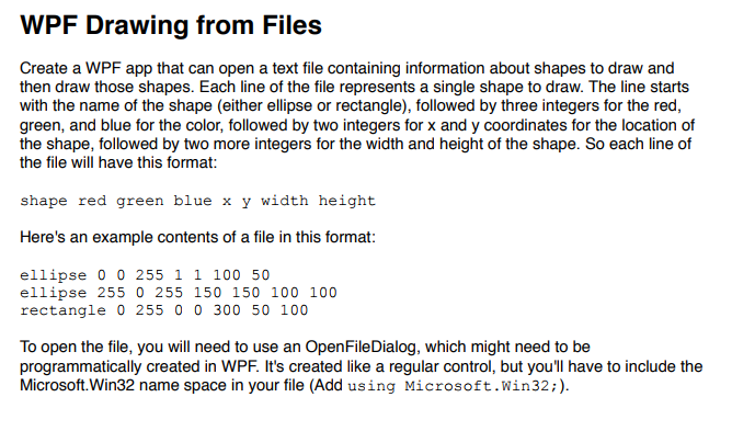 PLEASE USE C# AND WPF IN VISUAL STUDIO TO COMPLETE THIS