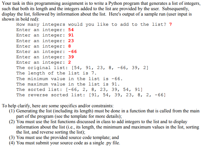  Your task in this programming assignment is to write a Python