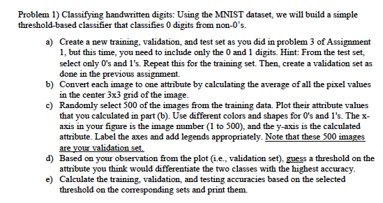  Problem 1) Classifying handwritten digits: Using the MNIST dataset, we will