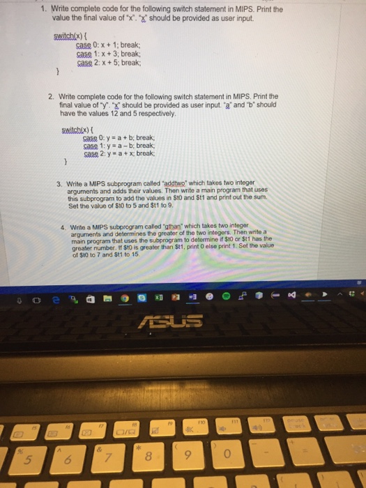  . Write complete code for the following switch statement in MIPS.