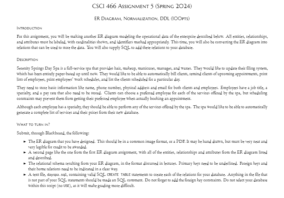  ER Diacram, Normalization, DDL (IOOpts) INTRODUCTION For this assignment, you will