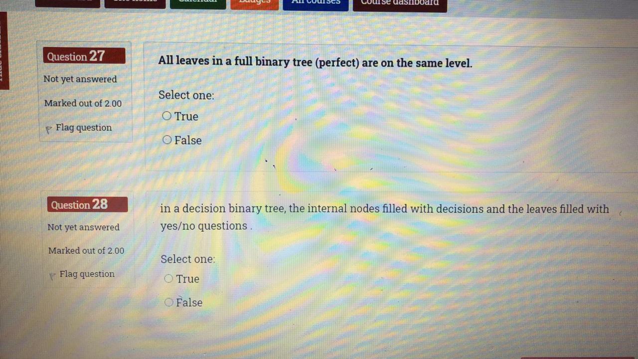 vowse dashboard Question 27 All leaves in a full binary tree