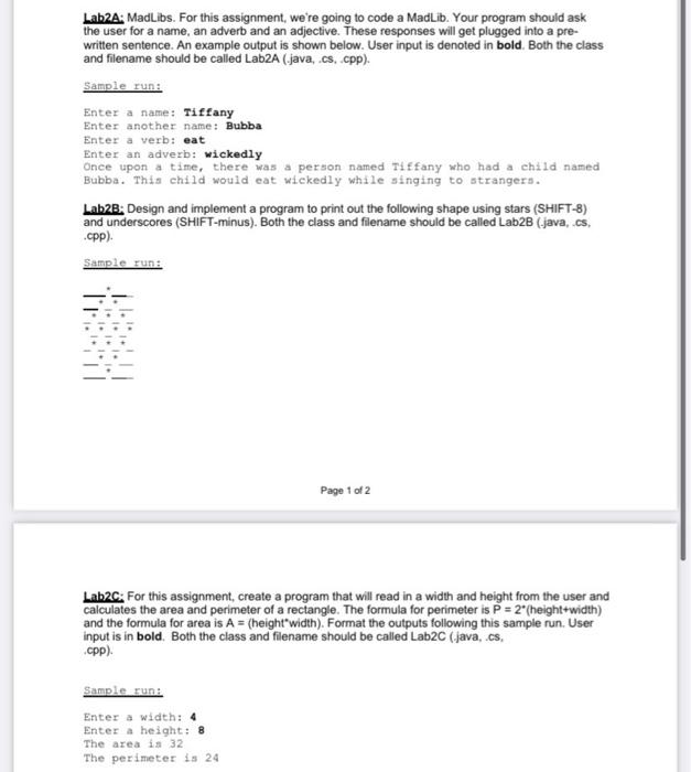  write in Java source code from beggining. thank tou Lab2A: MadLibs.