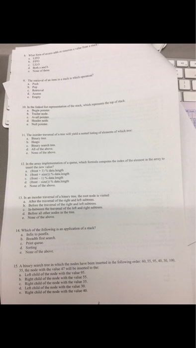  Subject. Data structure I need number 12 & 19 pls The