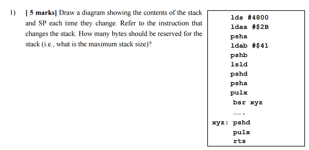 Where SP = Stack Pointer Draw a diagram showing the contents of