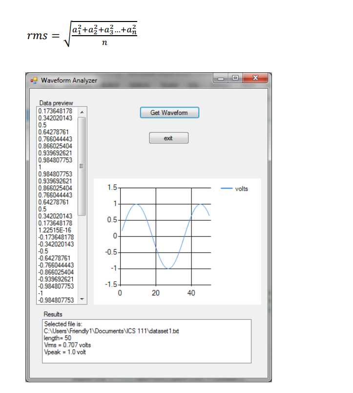 about the questions about the wave's rms and peak voltage! I also
