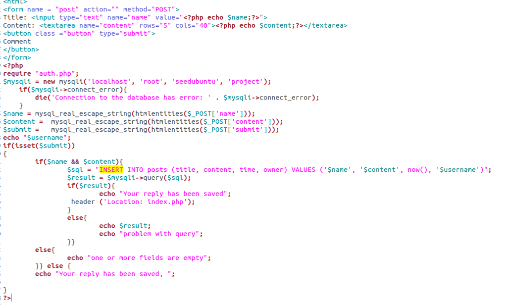 Write a prepared statement for the below code $name = mysql_real_escape_string(htmlentities($_POST['name'])); $content