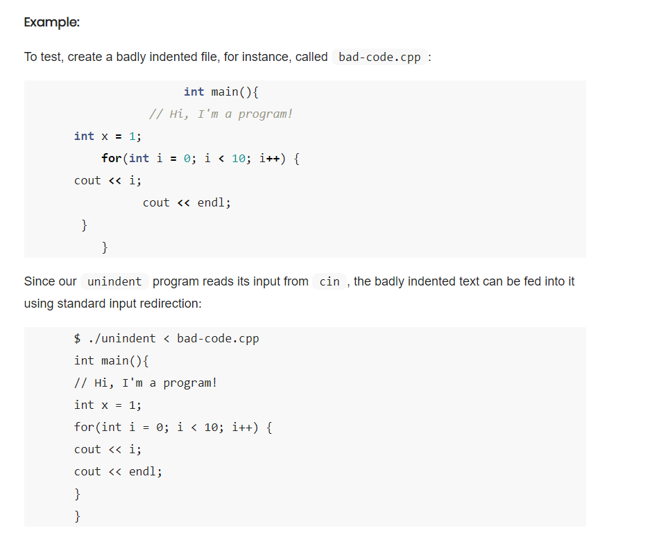 that indents source code files, let's make a program that unindents them.