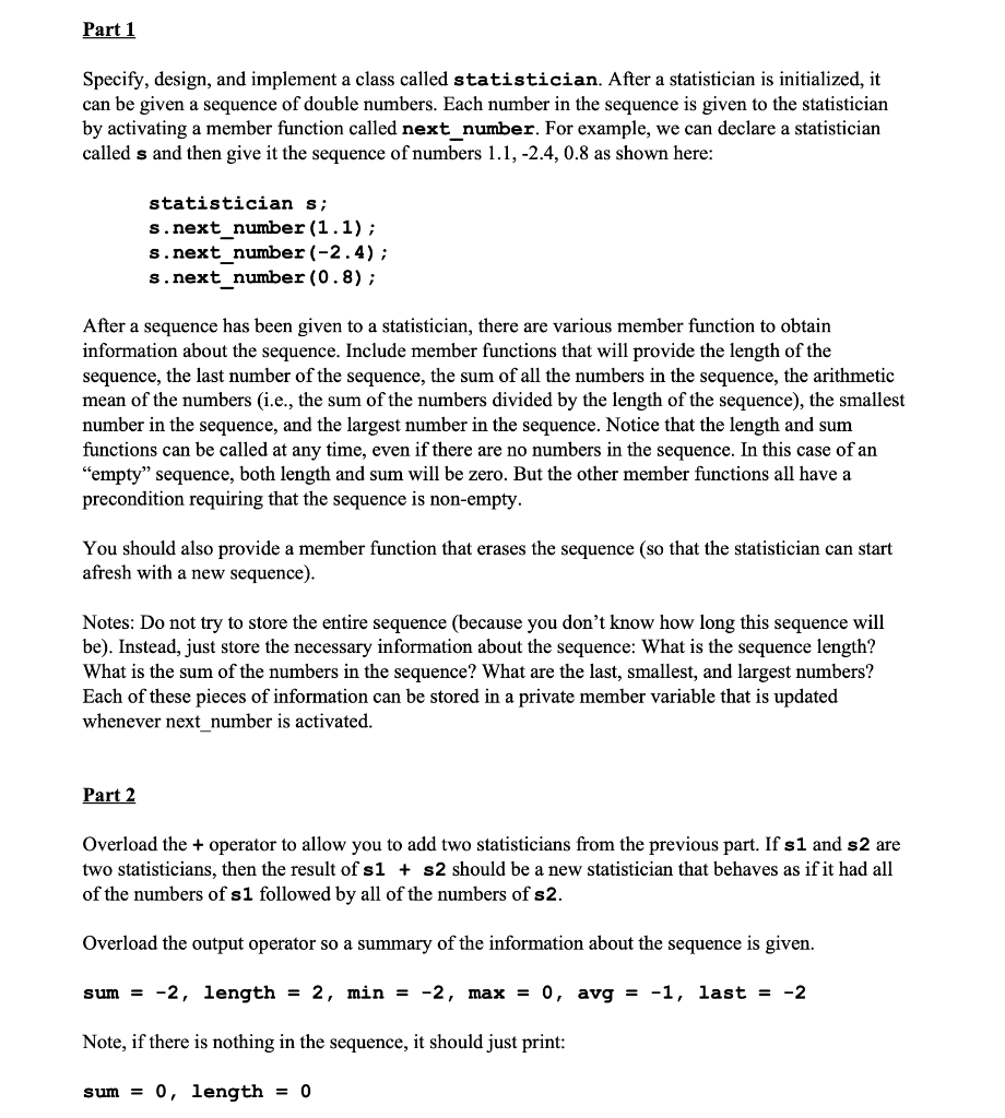 data structure C++ ,3 Classes Part 1 Specify, design, and implement a