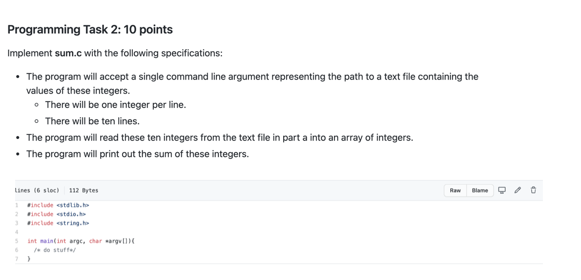 undefined Programming Task 2: 10 points Implement sum.c with the following specifications: