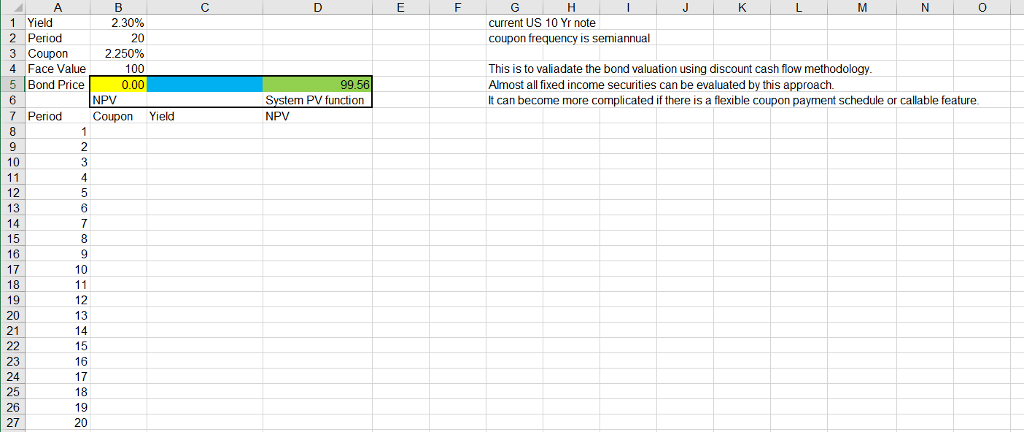 In this Exercise, you will validate the US 10 year bond valuation