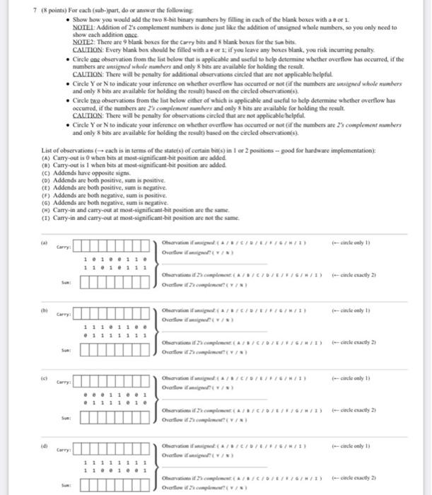  7 points) For cach (sub-part, door answer the following Show how