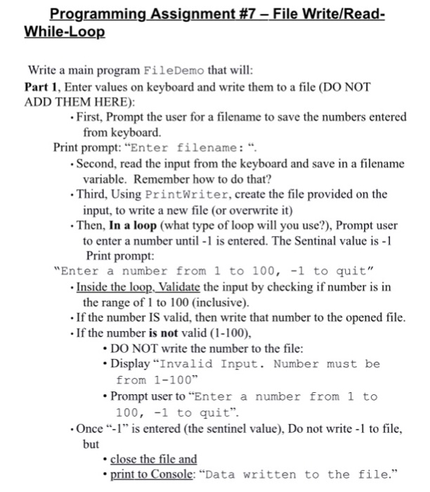  Programming Assignment AT-File WritelRead- While-Loop Write a main program FileDemo that