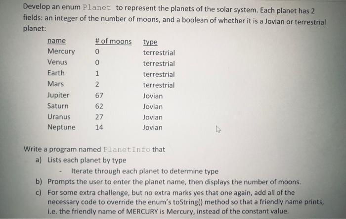  help me write the program in java pls Develop an enum