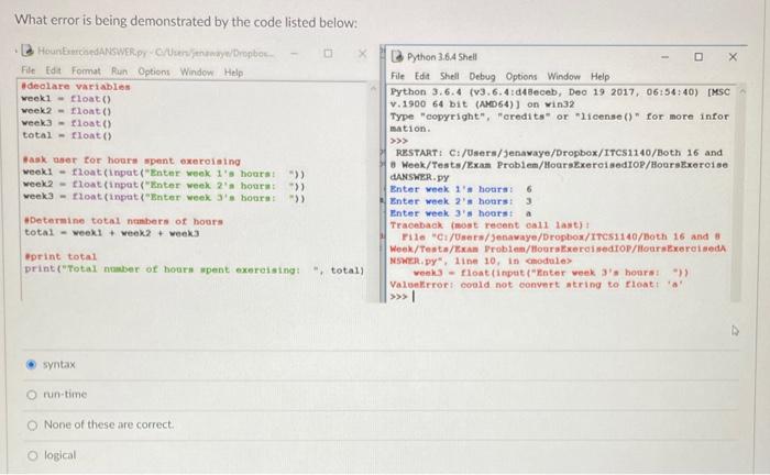  pls help asap! compsci What error is being demonstrated by the