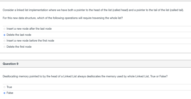  Consider a linked list implementation where we have both a pointer