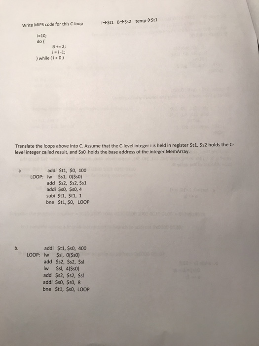  Write MIPS code for this C-loop i=10: do f B+2 ii-1