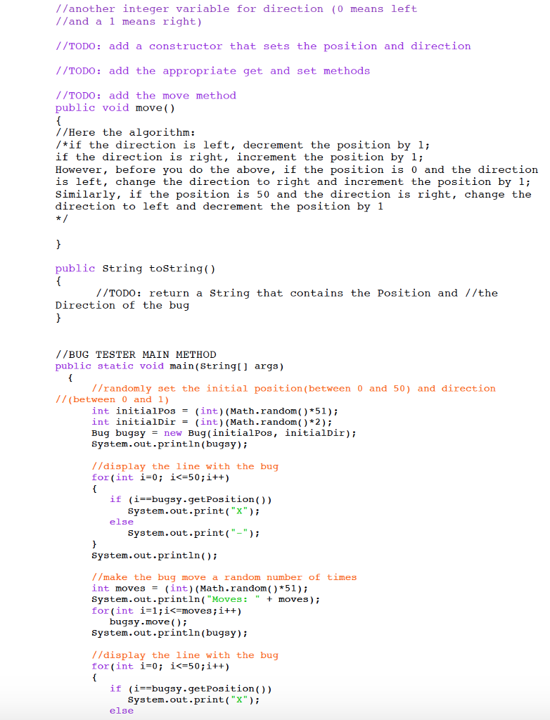 simulate the movement of a bug along a horizontal line on the