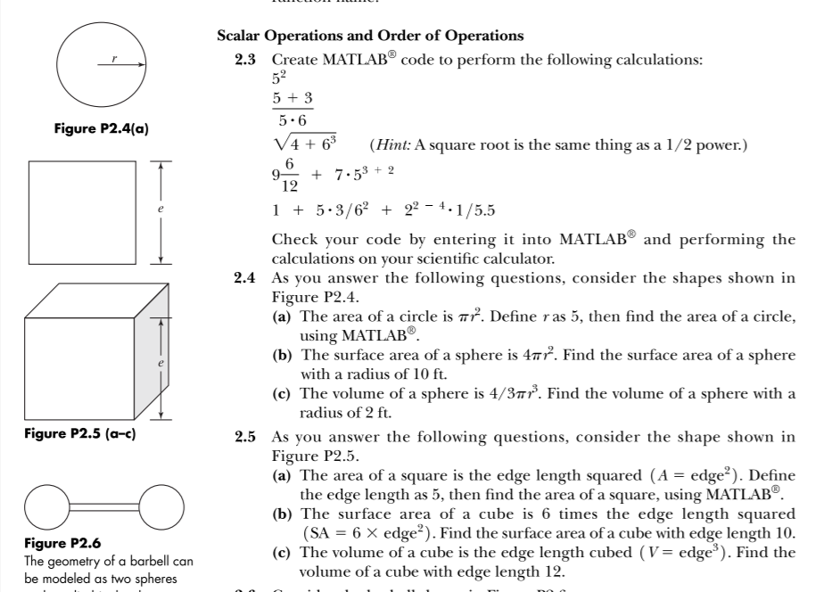  Create MATLAB code to perform the following calculations: 5^2 5 +