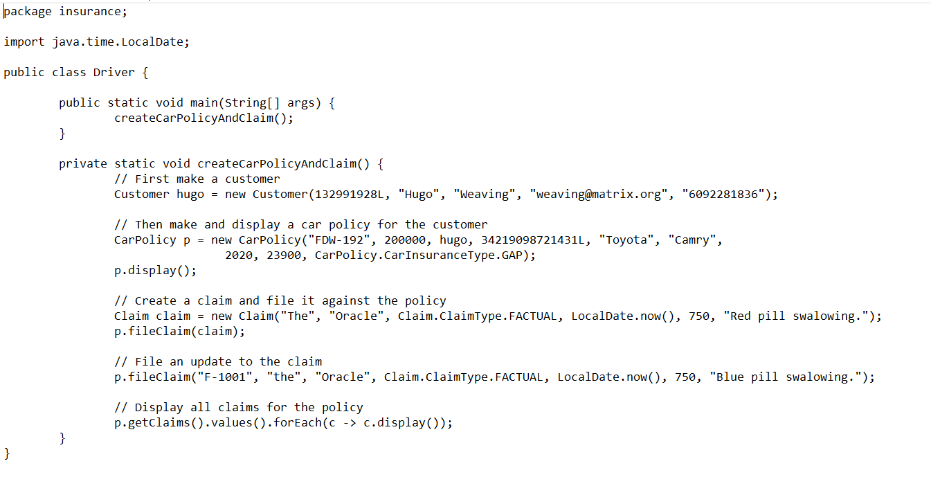 the forEach() method. package insurance; public interface Accruable { public abstract void