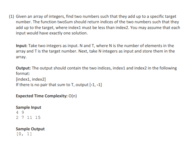Answer the following question using Java (1) Given an array of integers,