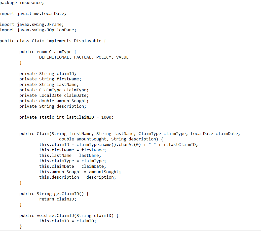 void createCarPolicyAndclaim() { // First make a customer Customer hugo = new