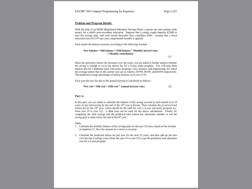 a and part b thanks ENCMP 100-Computer Programming for Engineers Page 1