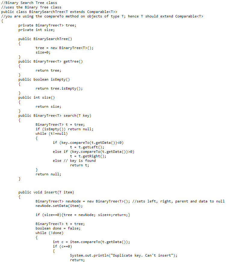 Implement methods for binary search trees: Step 1: Start by writing a