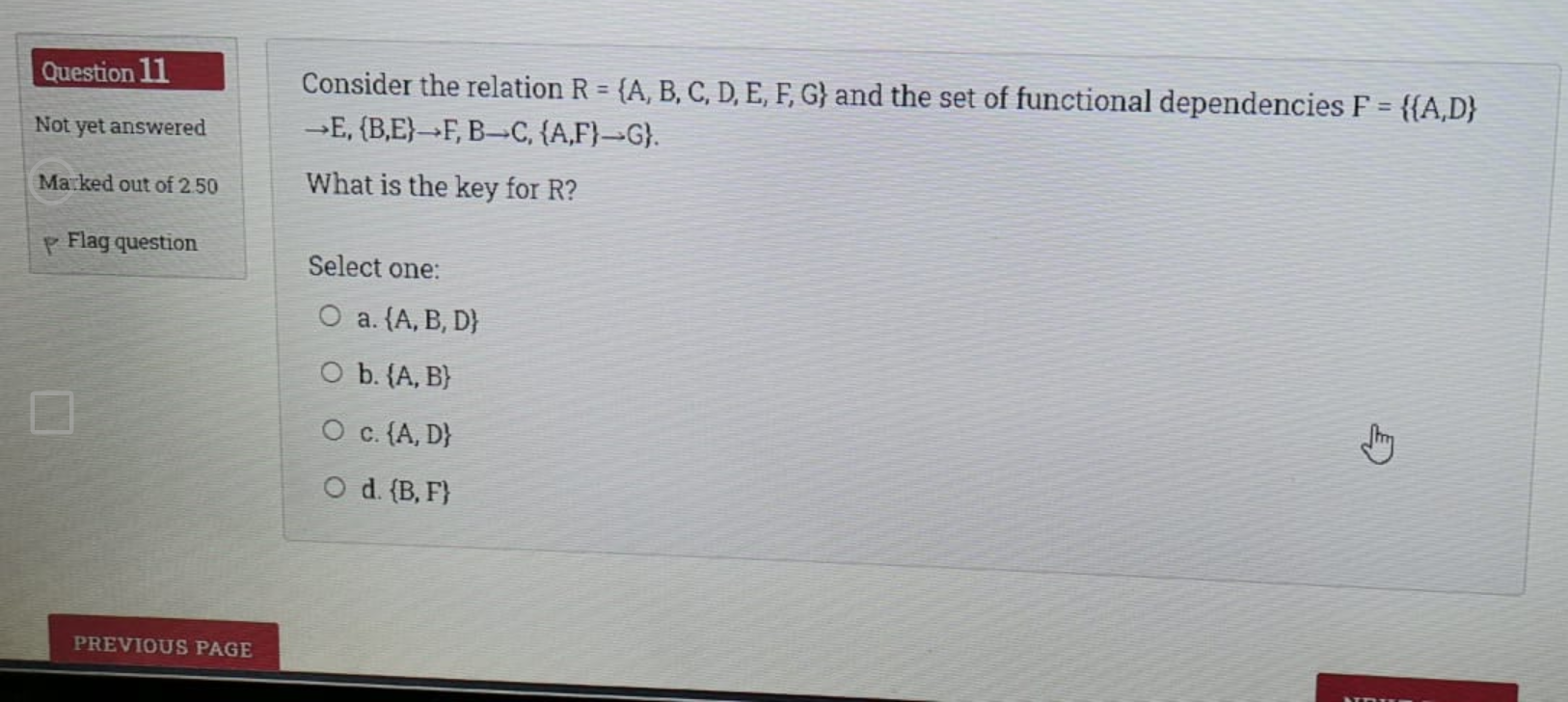  Question 11 Consider the relation R = {A, B, C, D,