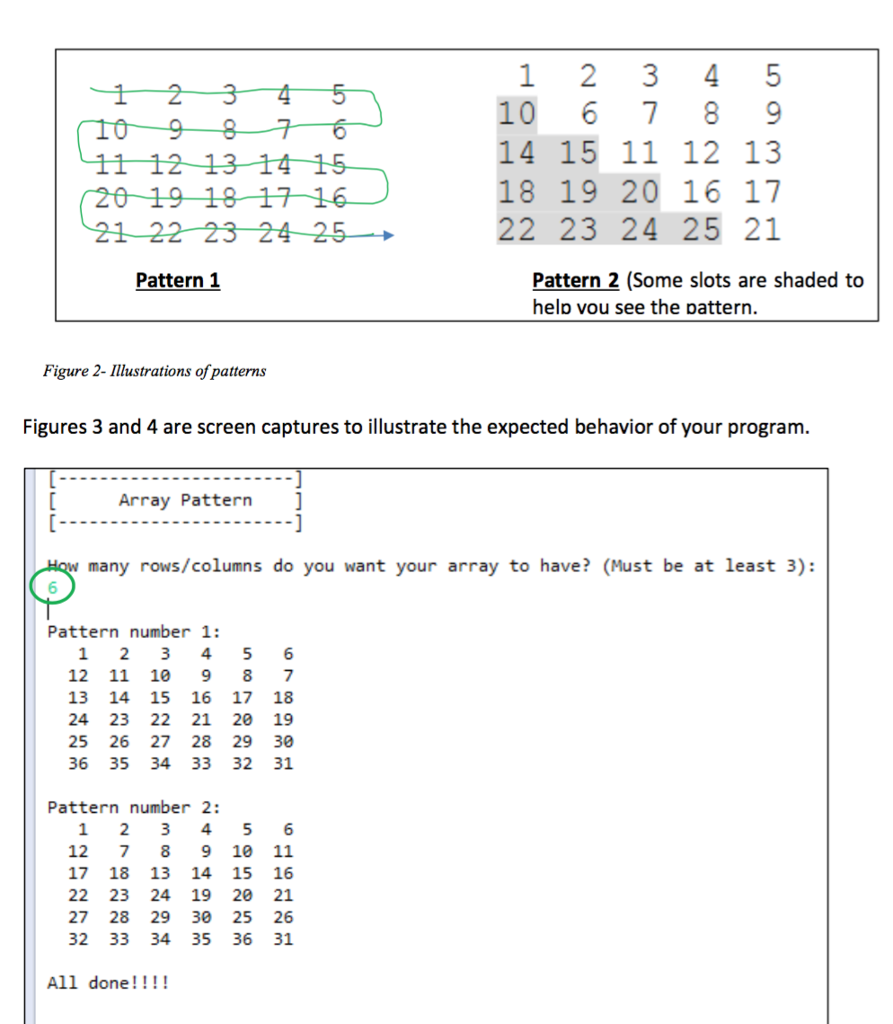 Write a Java program which fill a 2D-array square array as per