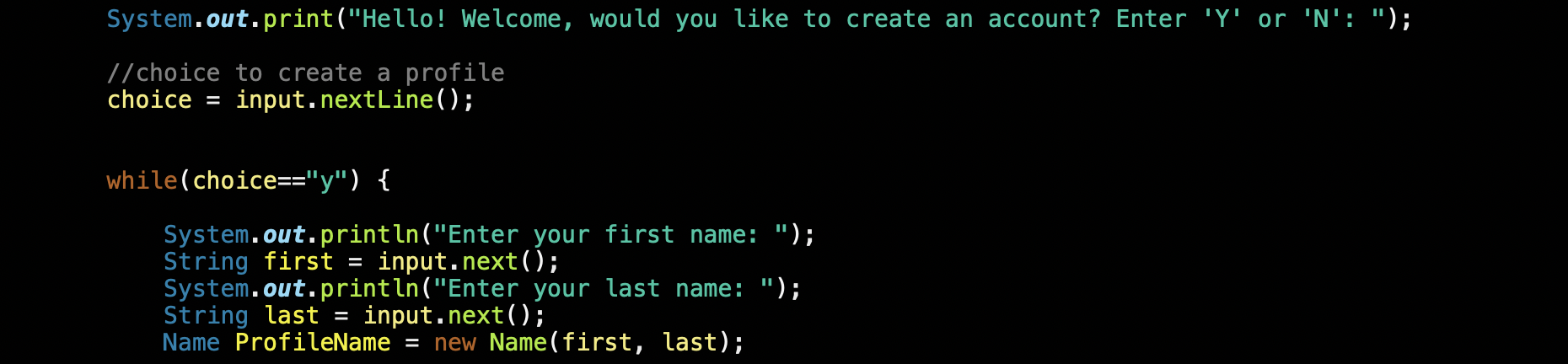 why is my while loop not catching my Y string?? System.out.print("Hello! Welcome,