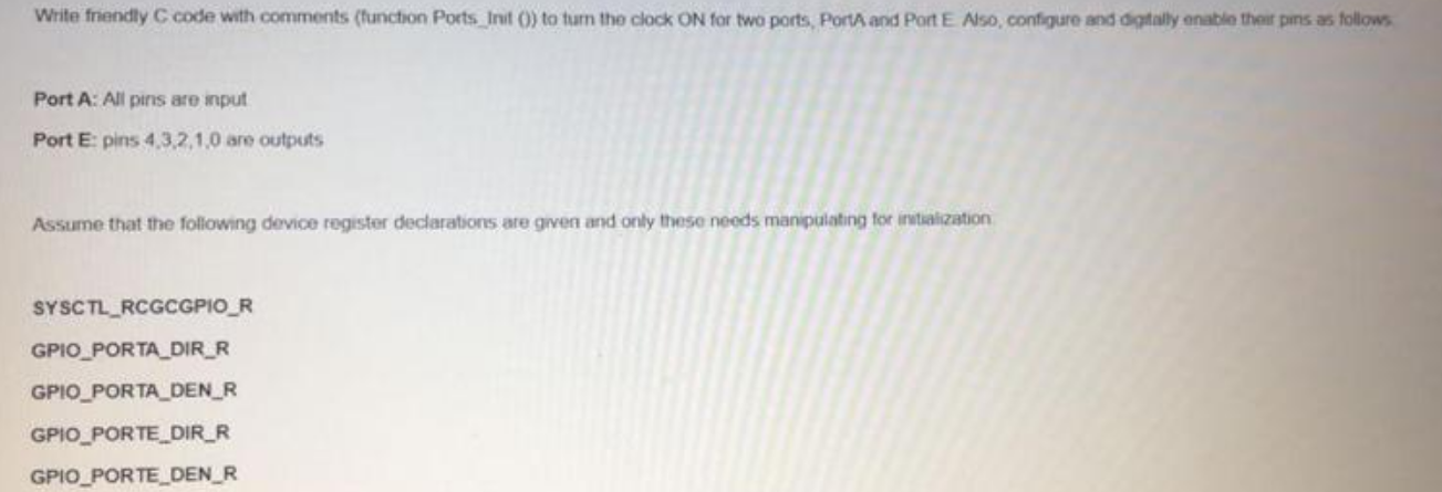  Write friendly C code with comments (function Ports Init O )
