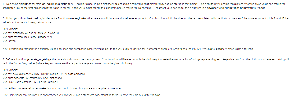  1. Design an algorithm for reverse lookup in a dictionary. The