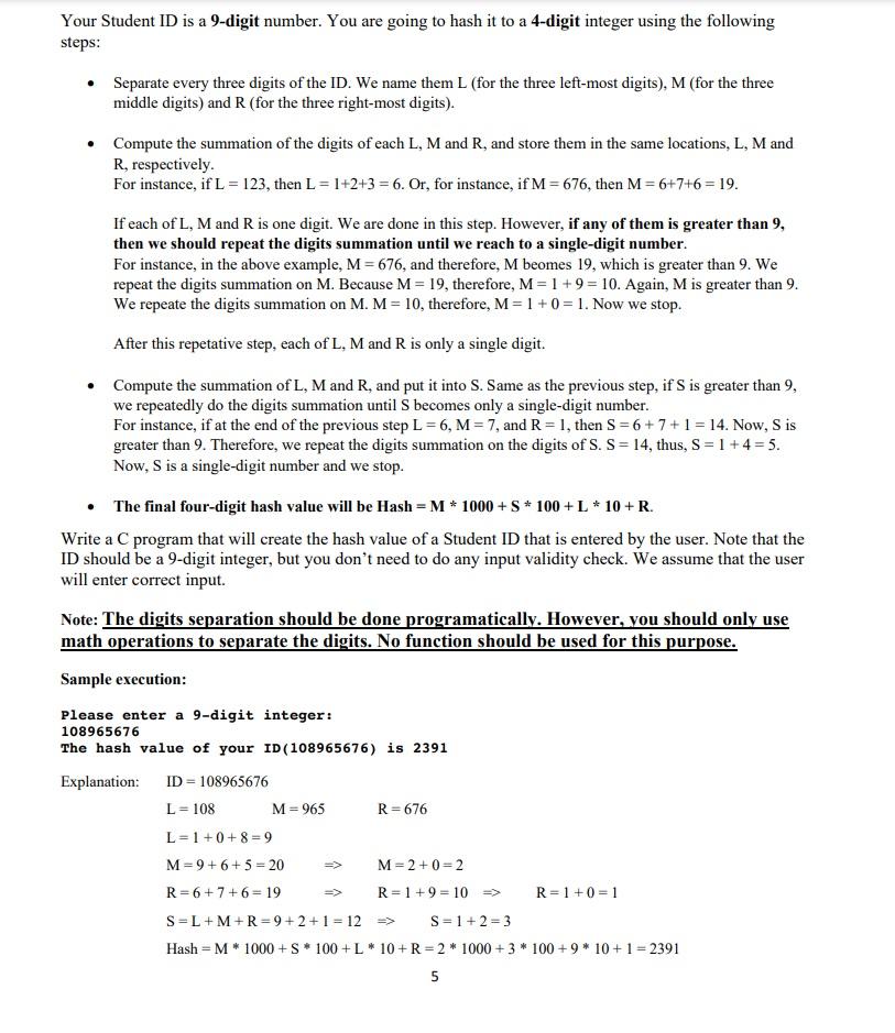  Write a C program that will create the hash value of