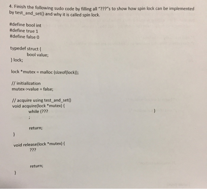  C programming 4. Finish the following sudo code by filling all