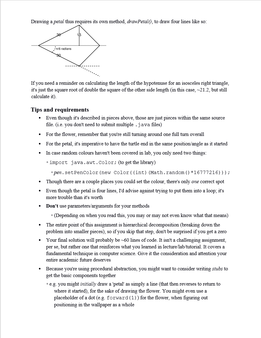 Use Dr Java for code Drawing a petal thus requires its own