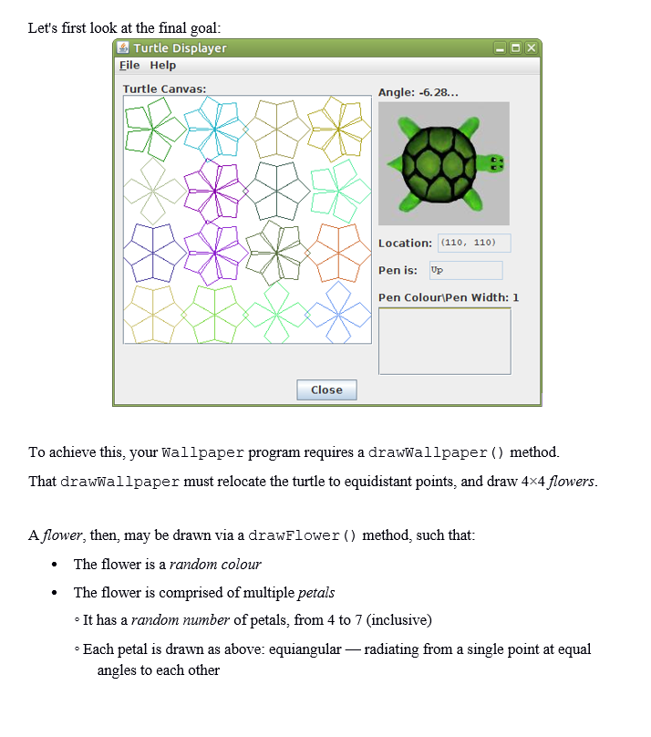 method, drawPetal(, to draw four lines like so: 30 T1/6 radians If